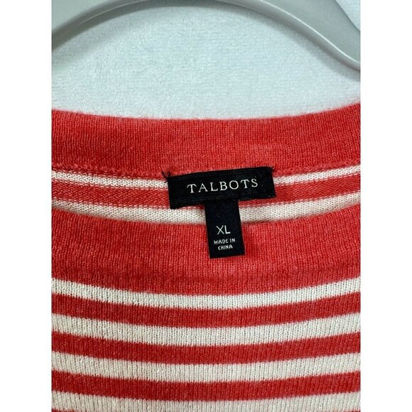 Talbots Lambswool Blend Sweater Womens XL Coral Pink White Stripe Crewneck Top - Picture 3 of 7